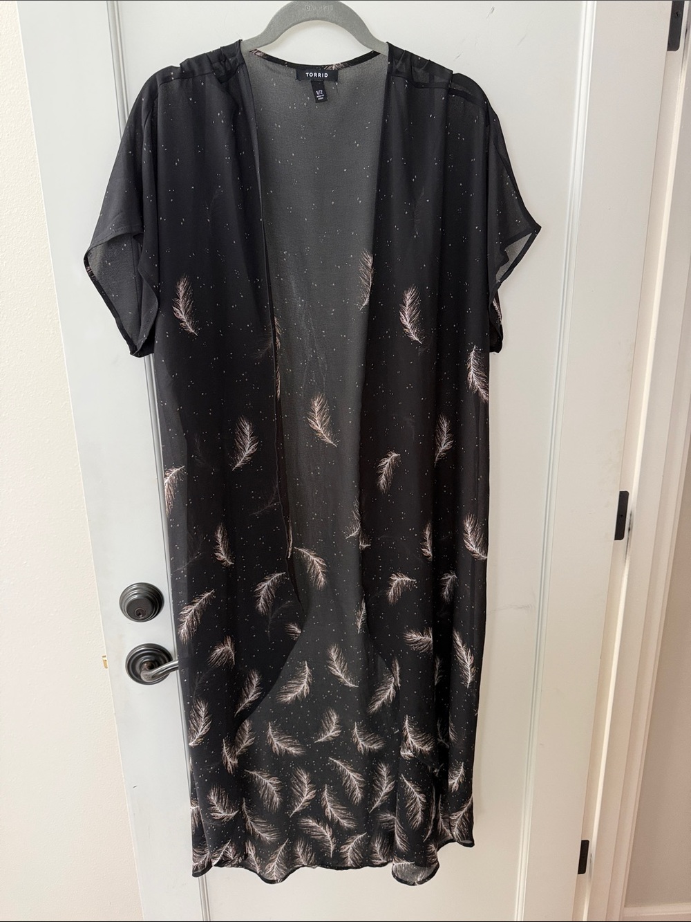 torrid black sheer feather open duster L